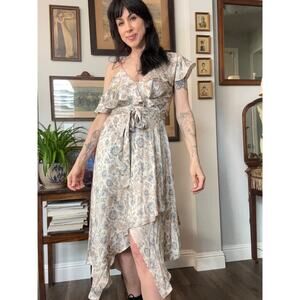 Luxury designer brand Zimmerman Stranded silk wrap dress ruffled floral print